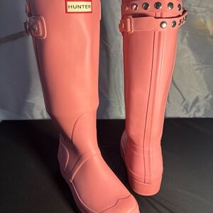 Hunter Original Tall Studded Wedge Rain Boots Pink Womens Size 7 NEW No Box
